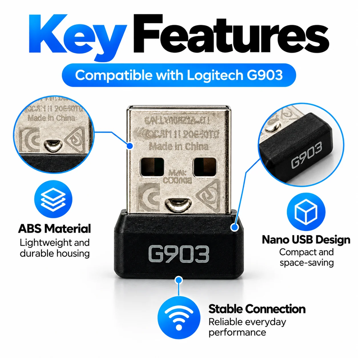 USB Receiver Adapter USB Receiver USB Receiver Wireless 2.4G Mouse Receiver Adapter Replacement for G903 Wireless Mouse
