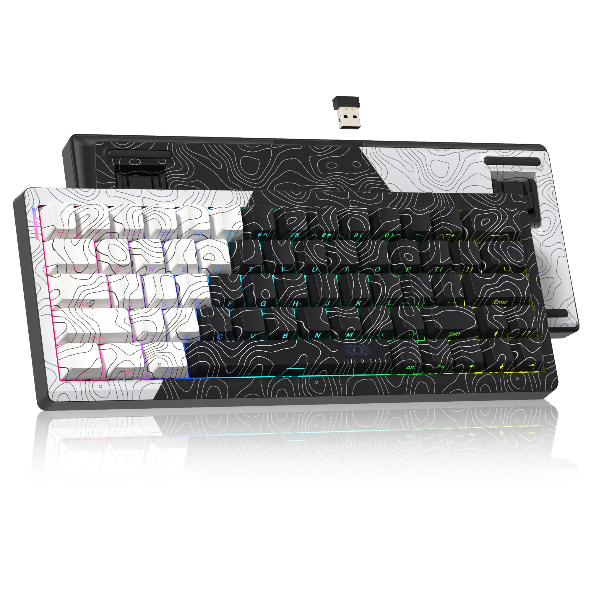 Womier Q61 QMK/VIA Topographic Gamer Keyboard 3-Modes Wireless Mechanical Keyboard Hot Swap RGB Gasket Gaming Keyboard for PC