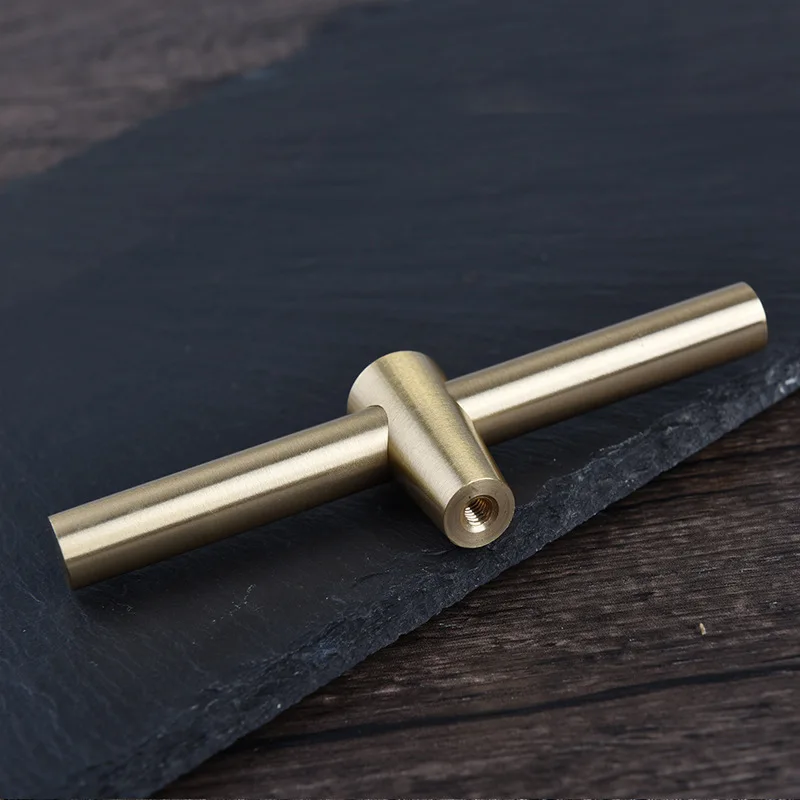 Brass Cabinet Handles Wardrobe T Pulls  Kitchen Knobs Gold Furniture Door Bar Handle