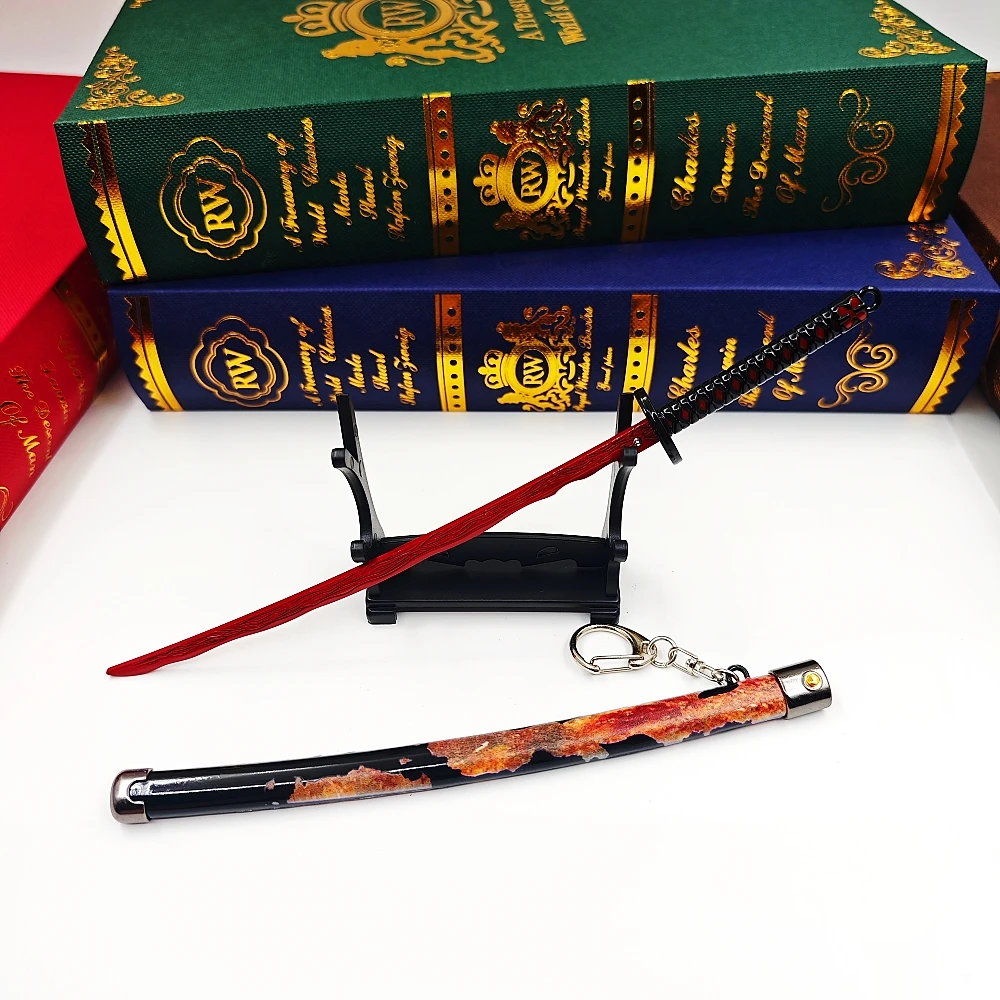 23cm Ring Game Peripheral Rivers of Blood Sword Alloy Pop-up Sword Weapons Model Ornament Crafts Keychain Decorative Toy Katana