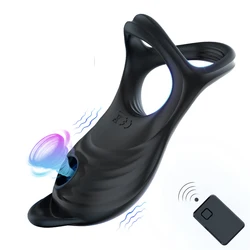 Remote Control Penis Ring Vibrator for Adult Sucking Licking Clitoris Stimulator Cock Ring Enlargement Sex Toy for Man & Couples