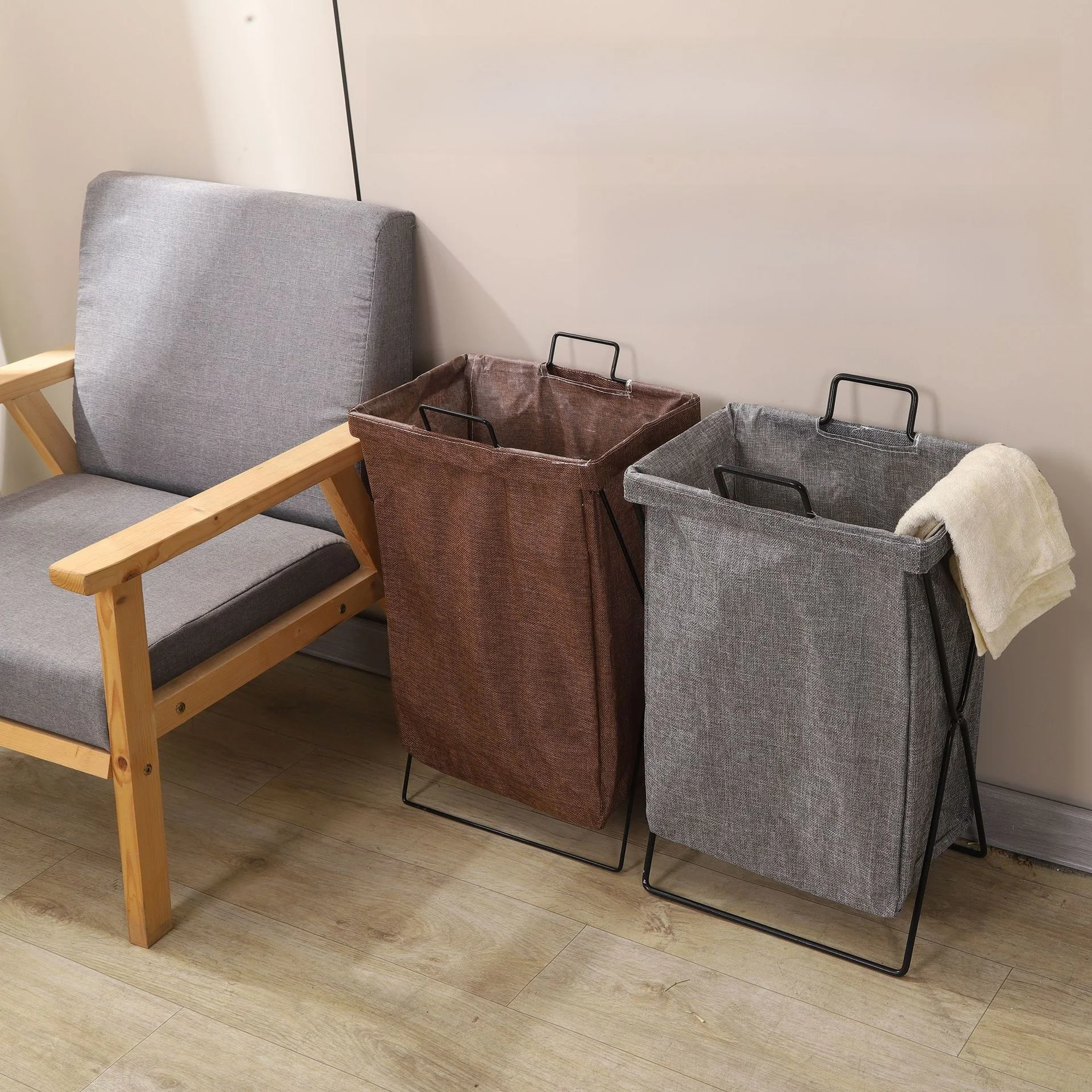 Simple Foldable Cloth Laundry Basket with Lid for Dirty Clothes Home Use Dormitory Laundry Hamper Cotton Fabric Dirt Bin