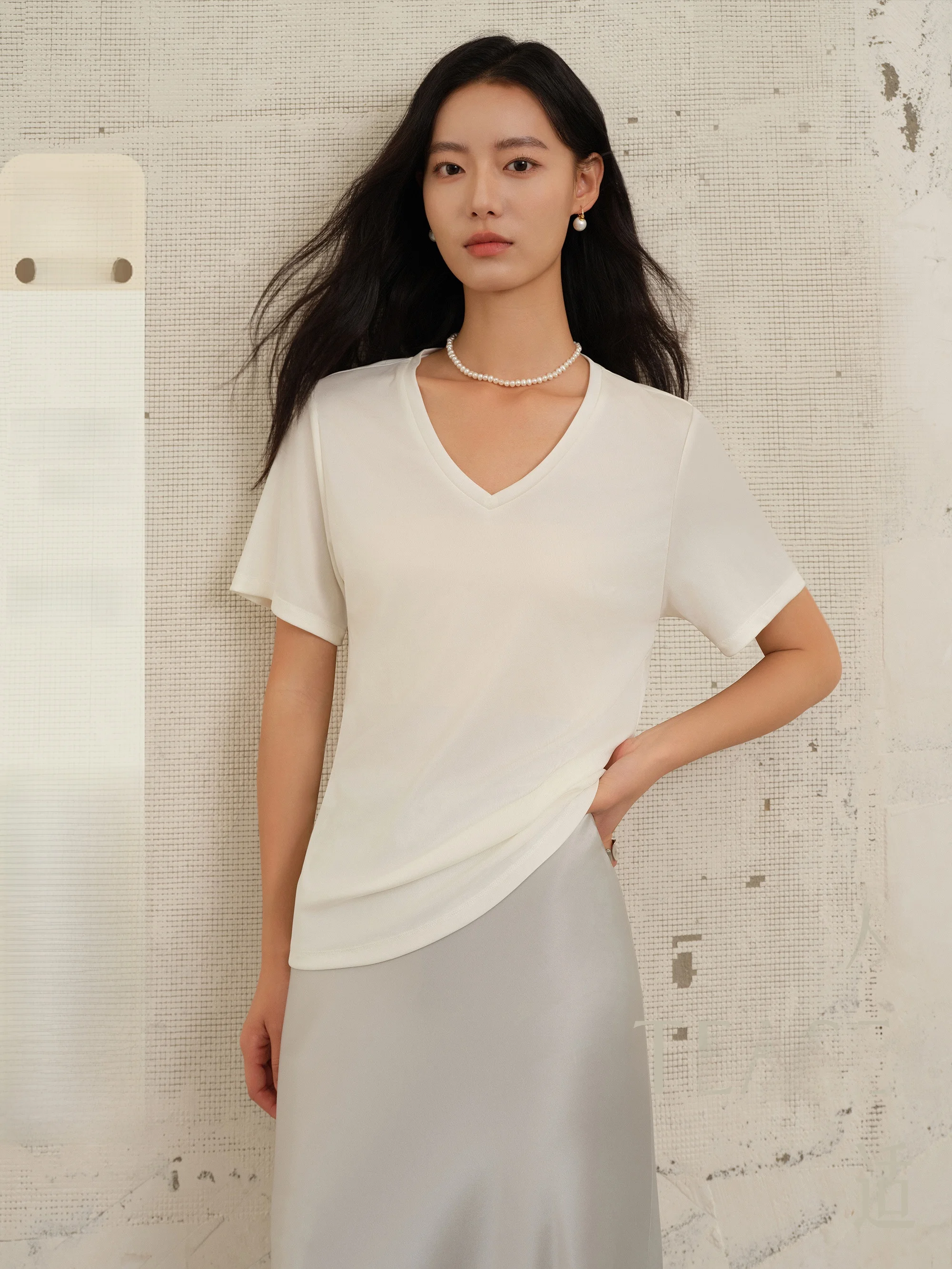

Teasel Ice Sensation Lightweight Qui Dry Color V-Ne T-irt Breathable Commute Sle ort Sve Summer Top