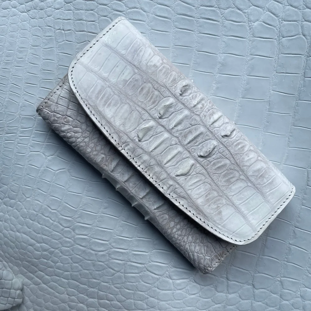 Luxury Exotic Genuine Crocodile Leather Himalaya Texture Women's Long Clutch Wallet Handmade Large Capacity Card Organizer
