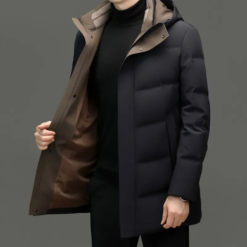 Casual Men's Top Hooded Duck Down Jackets 2026 Winter Outwear Windproof Navy Blue Warm Puffer Coats Loose Paaded Parkas Clothing