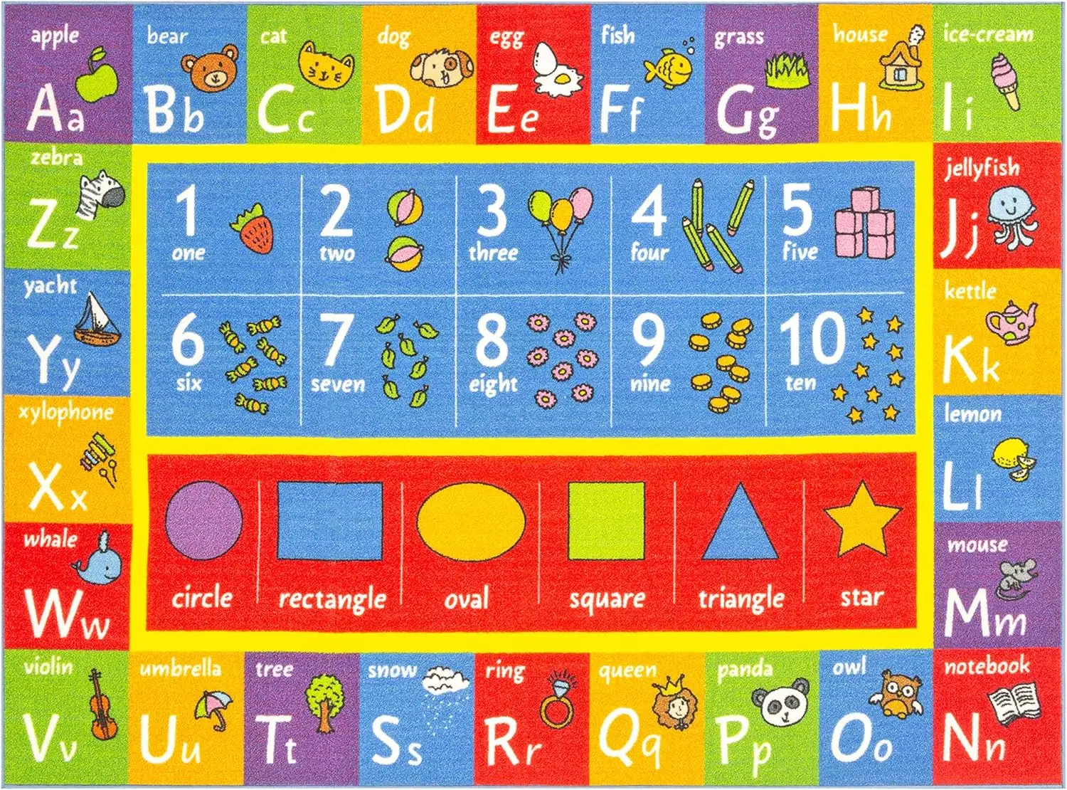 ABC Alphabet Numbers Shapes Educational Learning Fun Game Play Carpet for Children Bedroom Toddler Classroom Baby Playroom Mat