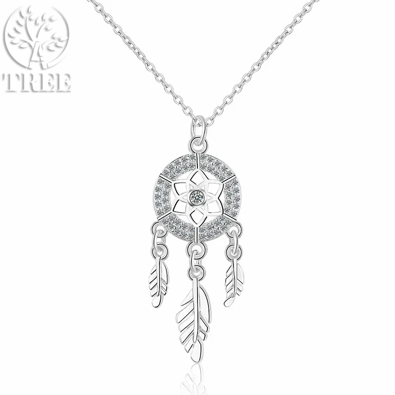 

ALITREE 925 Sterling Silver Dream Catcher Necklace For Women Simple Carved Zircon Clavicle Pendant Necklace Holiday Jewelry Gift