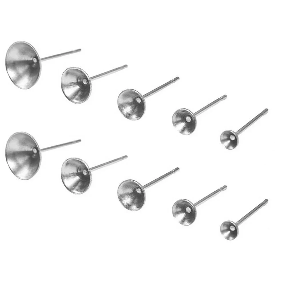 100 sztuk/partia 3/4/5/6/7/8mm ze stali nierdzewnej puste Post kolczyk Stud taca baza szpilki do biżuterii znalezienie hurtowni