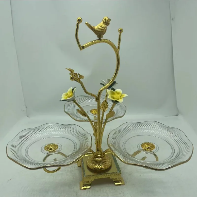 European three-layer fruit plate, modern living room coffee table dessert rack ornament, golden dessert table, fruit snack cake
