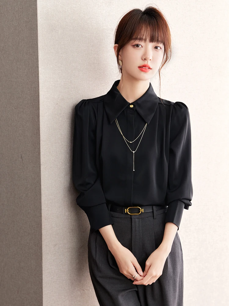 Long Sleeve Blouse Tops Women 2024 Autumn New Fashion Black Office Shirts Korean Style Casual Chiffon Blouse