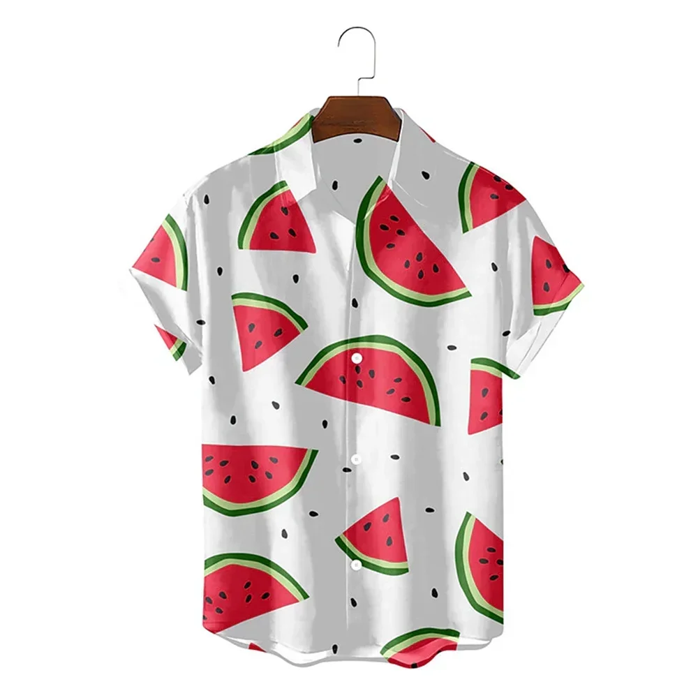 Men's Short Sleeved Shirt, Hawaiian Shirt, Fruit, Watermelon, Banana Pattern Print, Street Casual, Printed Button Down Jacket