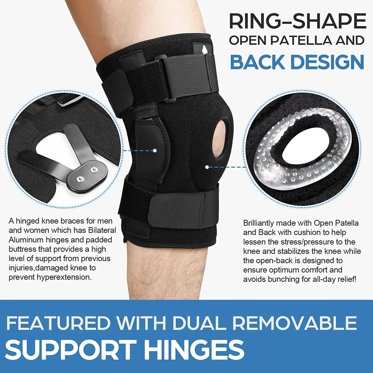 1PC Knee Brace with Dual Metal Side Stabilizers Knee Support Adjustable Compression Breathable Patella Protector Arthritic Guard