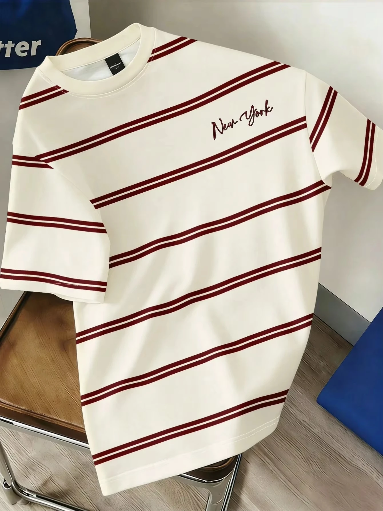 2026 Sommer Neuer Stil Herren T-Shirt Street Casual Mode Weich und Bequem Atmungsaktives 3D-Streifen-T-Shirt – Detail 9