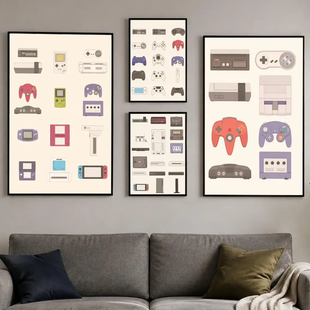 Video Game Handheld and Console Poster PP Self-Adhesive Bedroom Gaming Cafe/Bar Vintage Aesthetic Decor Ideal Gift