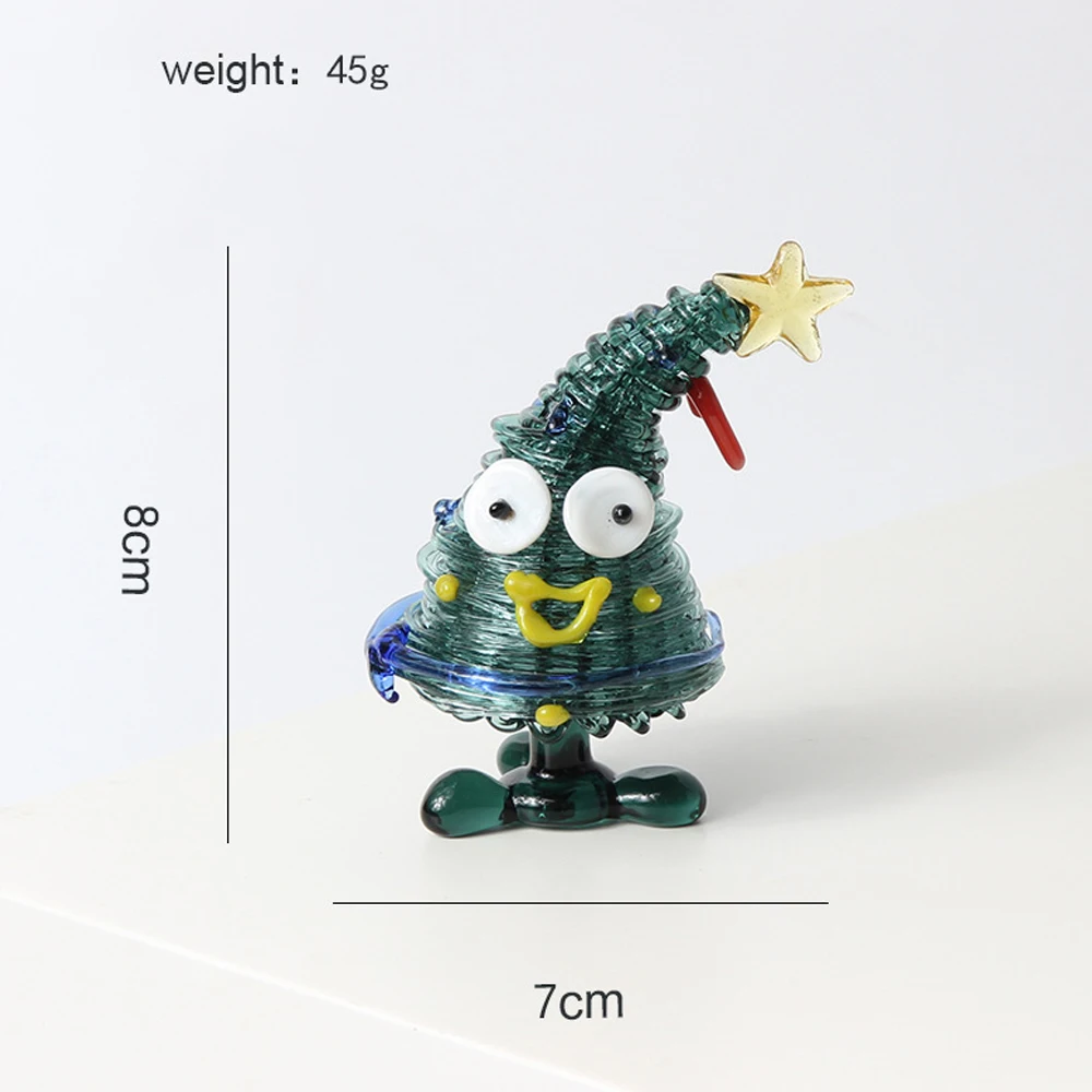 Glass Christmas Tree Figurine Collectible Miniature Art Glass Smile Christmas Tree Statue Holiday Decor Sculpture Festival Gifts