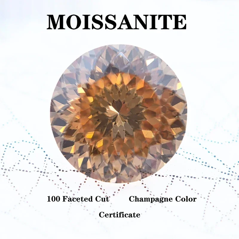 

Moissanite Stone 100 Faceted Cut Champagne Color DIY Charms Gemstone Ring Necklace Earrings Main Materials with Certificate