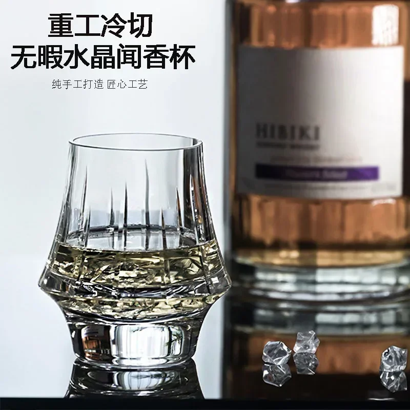 Drunk shot glass, striped whiskey, crystal scented glass, foreign wine