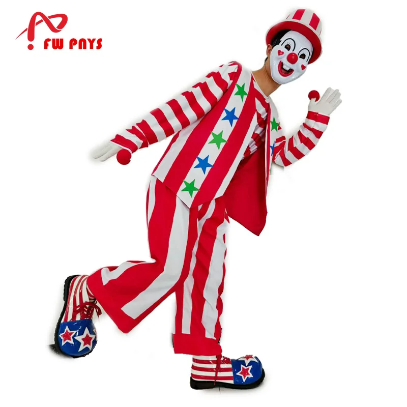 

Red Black Stripe Circus Clown Suit Costumes For Adults Anime Cosplay Funny Magician Festival Performance Clothes (Not Have Shoes