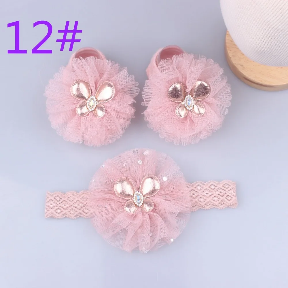 

Cute Cotton+Lace Headband Socks Set Pearl Bows Comfortable Newborn Hair Band Socks Anti-slip Turban