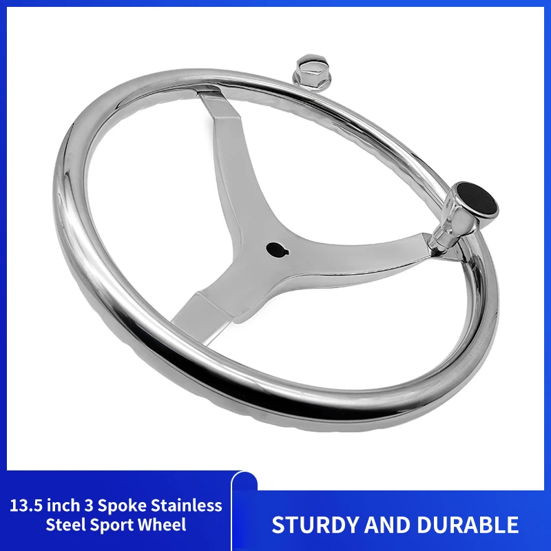 Alastin 13.5 Inch 3 Spoke Mirror Polished Steering Wheel High Quality Stainless Steel Boat Yacht Steering Wheel Boat Accessories