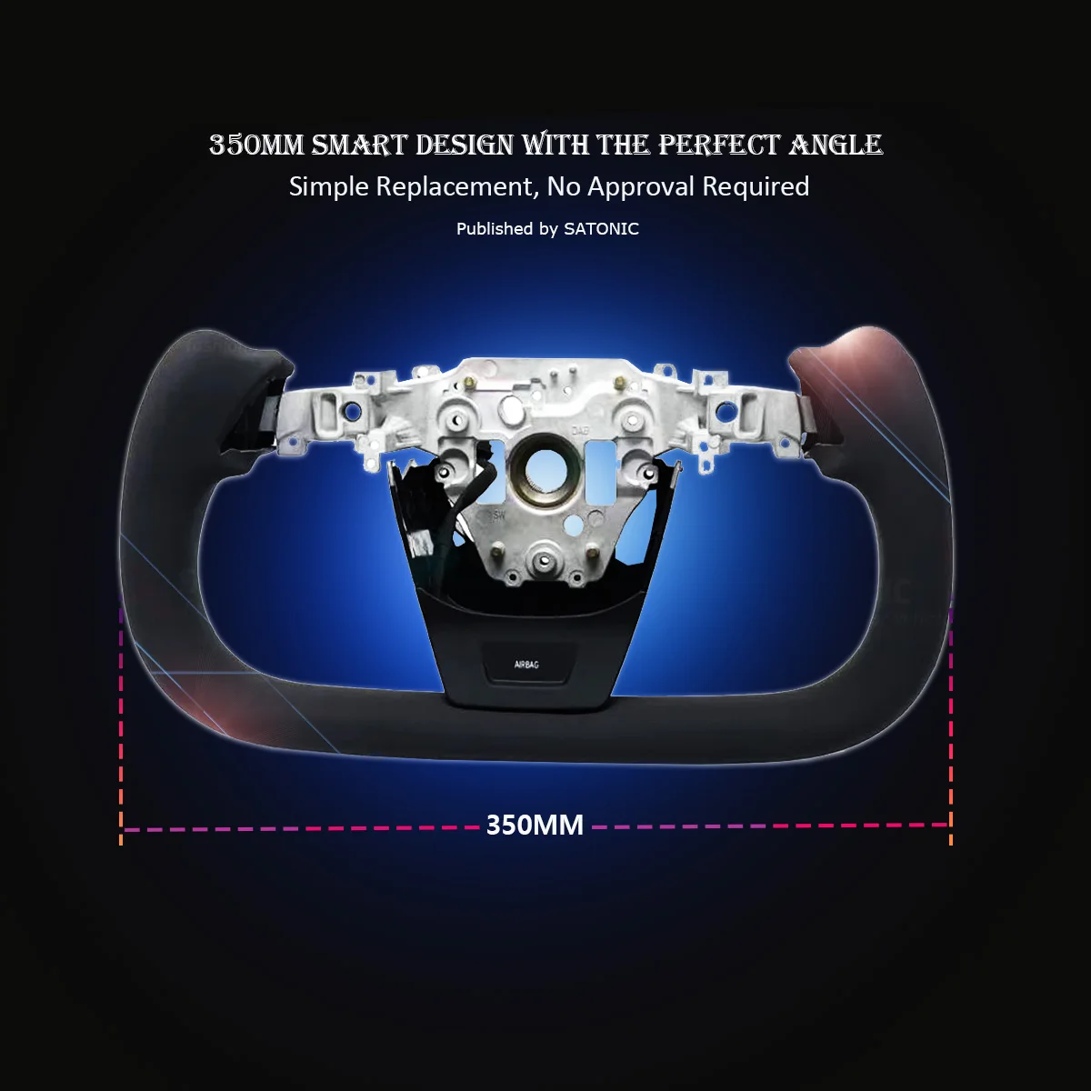 SATONIC 350mm 요크 스티어링 휠 히팅 핸들 테슬라 2026 모델 3 맞춤형 가죽 색상 썸네일 3
