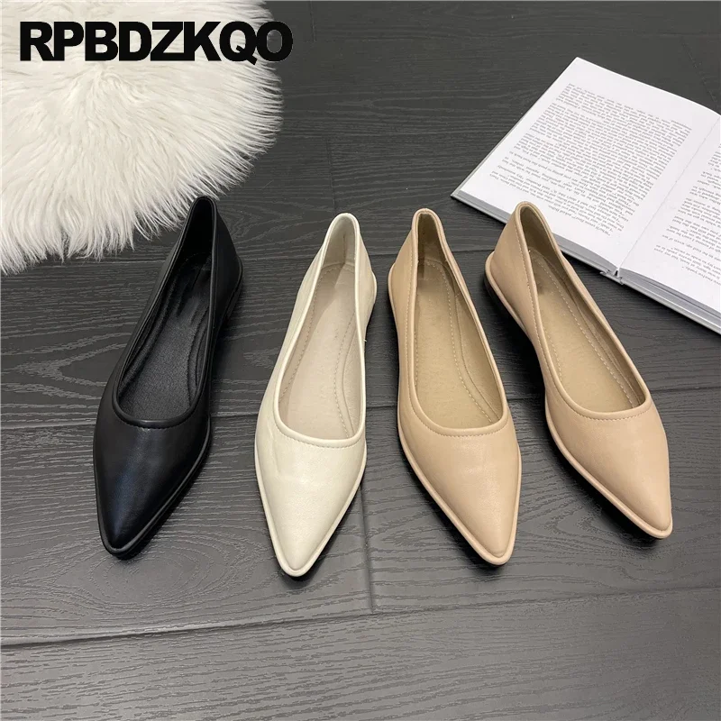 

Slip On Court Comfort Shallow Pointy Toe Shoes Solid Soft Sole Women Flats Maternity Sheepskin Real Leather Plain High Quality