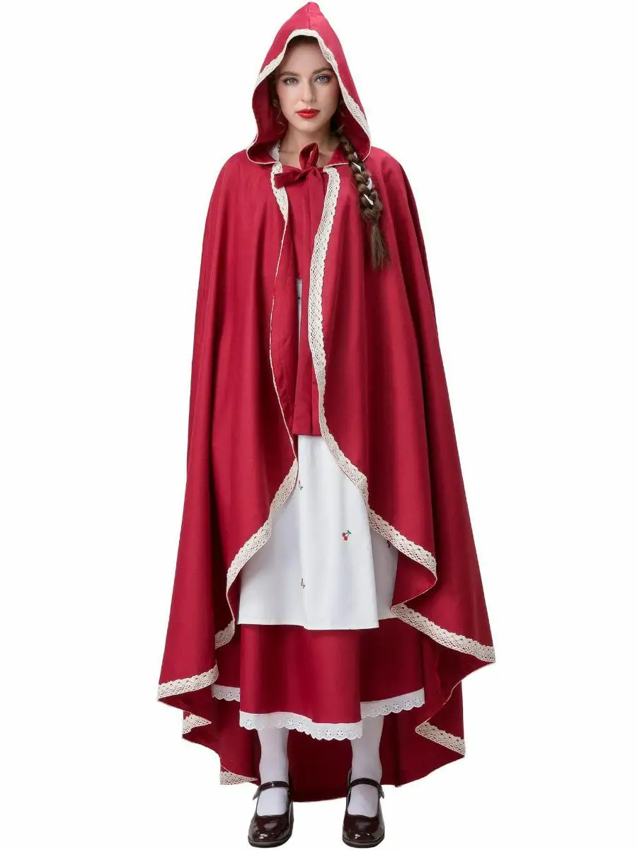 

Новый взрослый размер-штамп на Хэллоуин, костюм Красной Шапочки, капюшон, халат для вечеринки и выступления, средневековый наряд