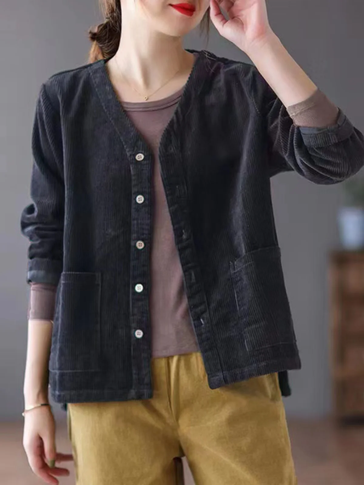 سروال قصير كلاسيكي ort Jaet نسائي فضفاض على شكل حرف V وأزرار علوية irt ملابس جديدة ذات جودة عالية مصممة بألوان نقية للتنقل Sle #2