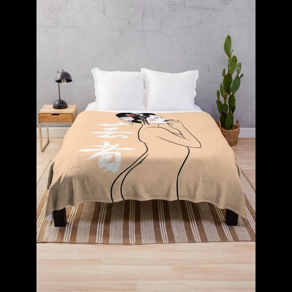 

Geisha Art Throw Blanket Soft Plush Faux Fur for Couch Decor Living Room Throws Home Textiles