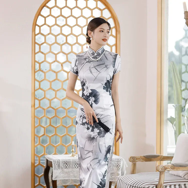 

Винтажное китайское женское традиционное платье Cheongsam для выпускного вечера, женское длинное Ципао, вечернее платье Ципао, костюм большого размера 4XL 5XL 6XL