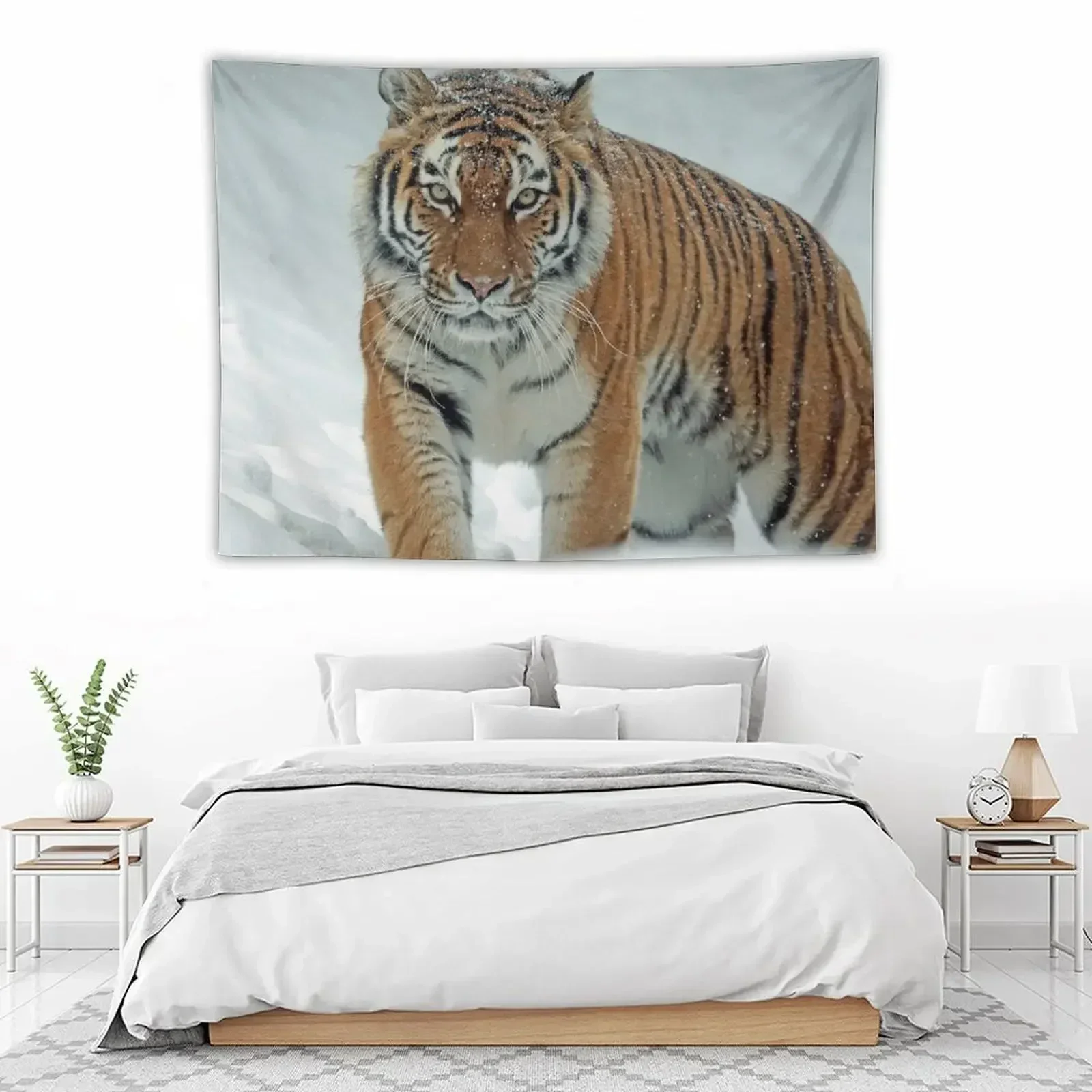 

Siberian Tiger in the Snow Tapestry Kawaii Room Decor Wall Mural Tapestry