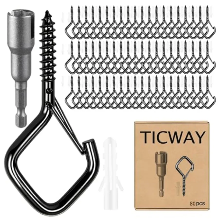 

Pcs Outdoor Hooks for String Lights, Screw Hooks for Hanging Plants, Ceiling Hooks with Safety Buckle, Square Hanger for Wind C