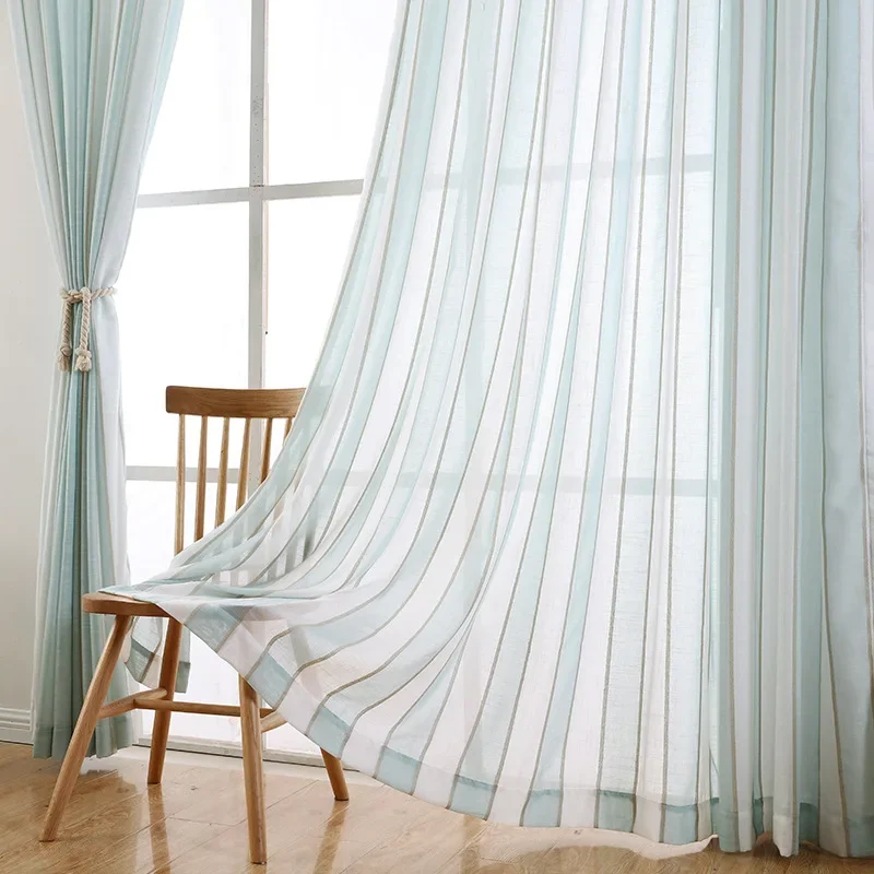 

Vertical curtains gauze curtains blue and white Nordic minimalist modern living room bedroom balcony cotton linen window screens