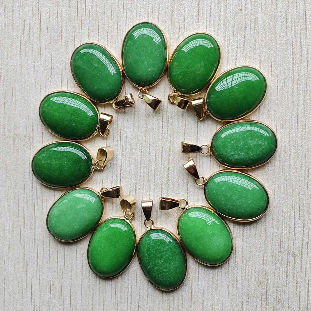 

Fashion good quality natural stone malaysian jade gold color side oval pendants for jewelry making wholesale 12pcs free shipping