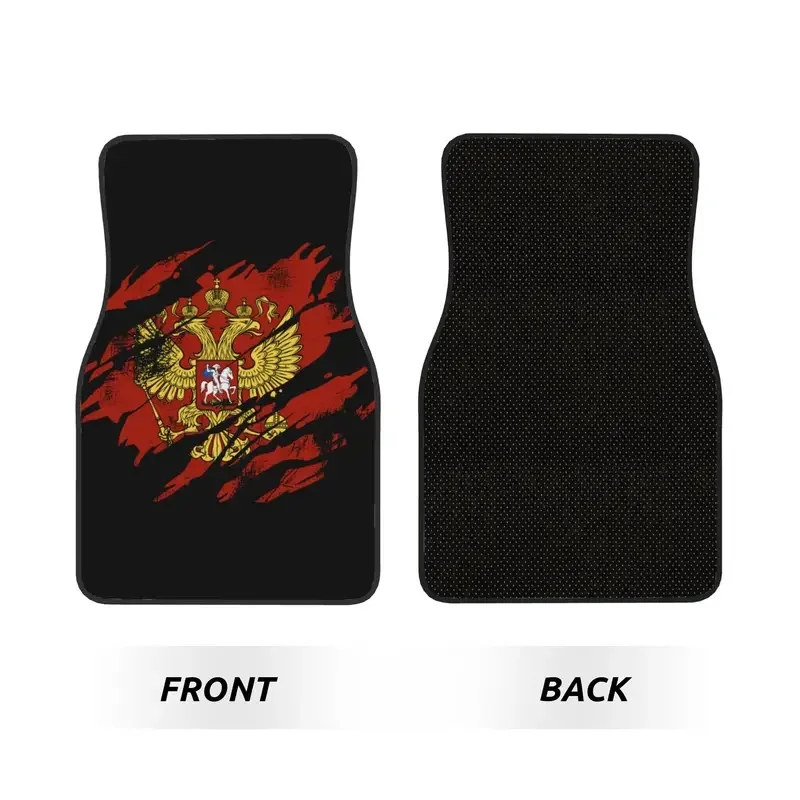 Russia Flag Ensign Coat Of Arms Eagle Car Floor Mats of 4 Pieces Crystal Velvet Universal Car Front Rear Carpets Foot Mats