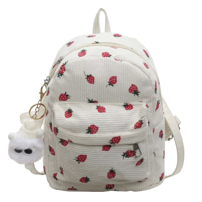 

Mini Backpack for Teen Girls Adjustable Strap Bookbag Corduroy Multi-pocket Backpack Purse Casual Daypack Travel Bag