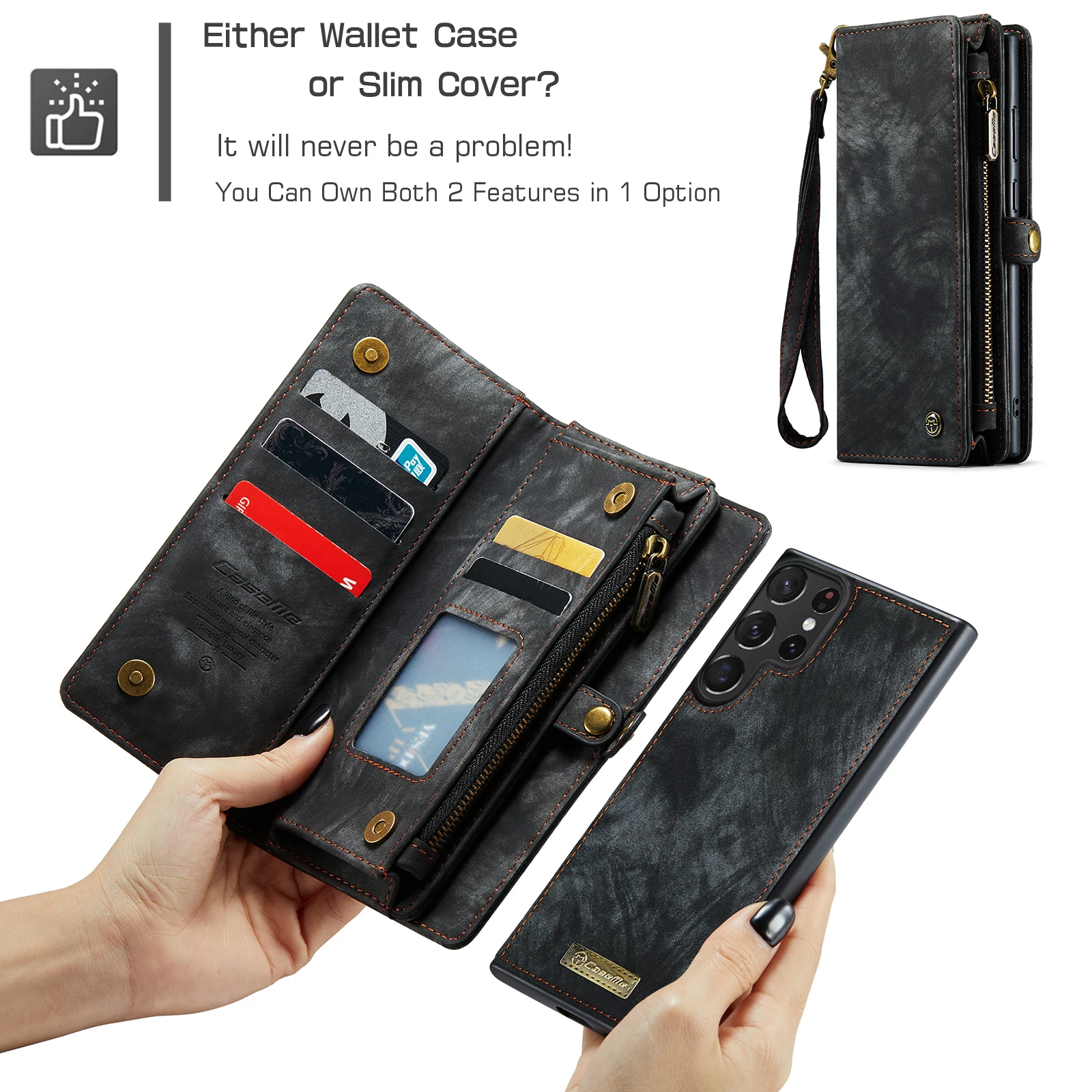 Business Detachable Wallet Zipper Flip PU Leather Phone Case For Samsung Galaxy S24 S23 S22 S21 S20 FE S10 Plus Note10 20 Ultra