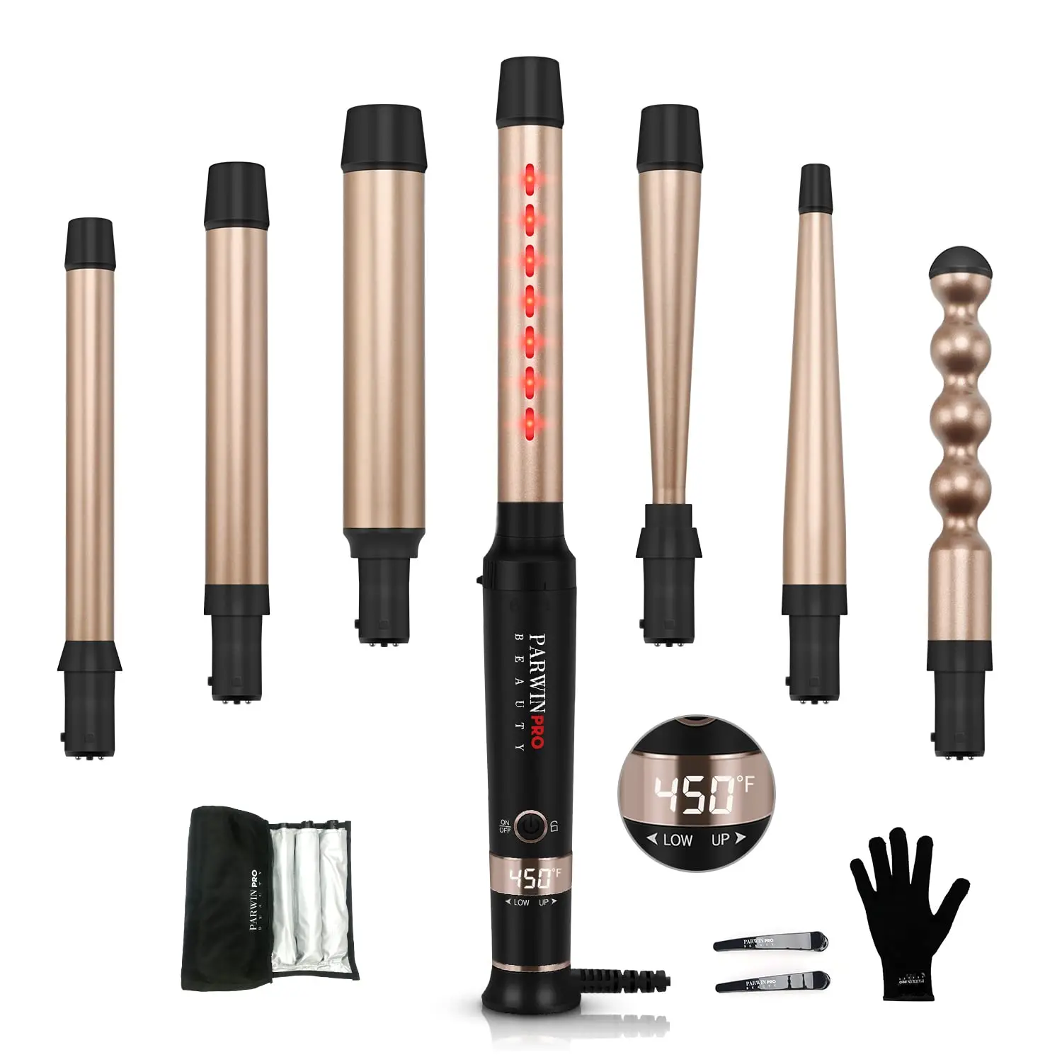 

7-in-1 Infrared Curling Wand Set with Temperature Control, Auto Shut Off, Dual Voltage for Wavy/Air Bang/Ringlet/Spiral Styles