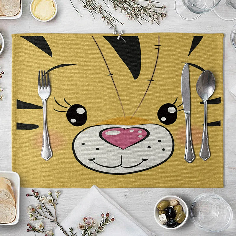 40X30cm Animal Cotton Linen Table Mat Cartoon Pig Bear Fox Frog Pattern Placemats For Children Kids Kitchen Dining Place Mats