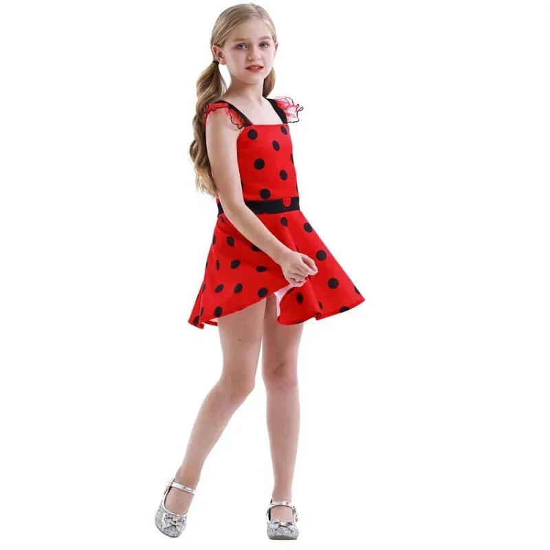 Girls Polka Dots Ladybug Dress Up Cosplay Costume Birthday Gift Halloween Christmas Fancy Party Outfit