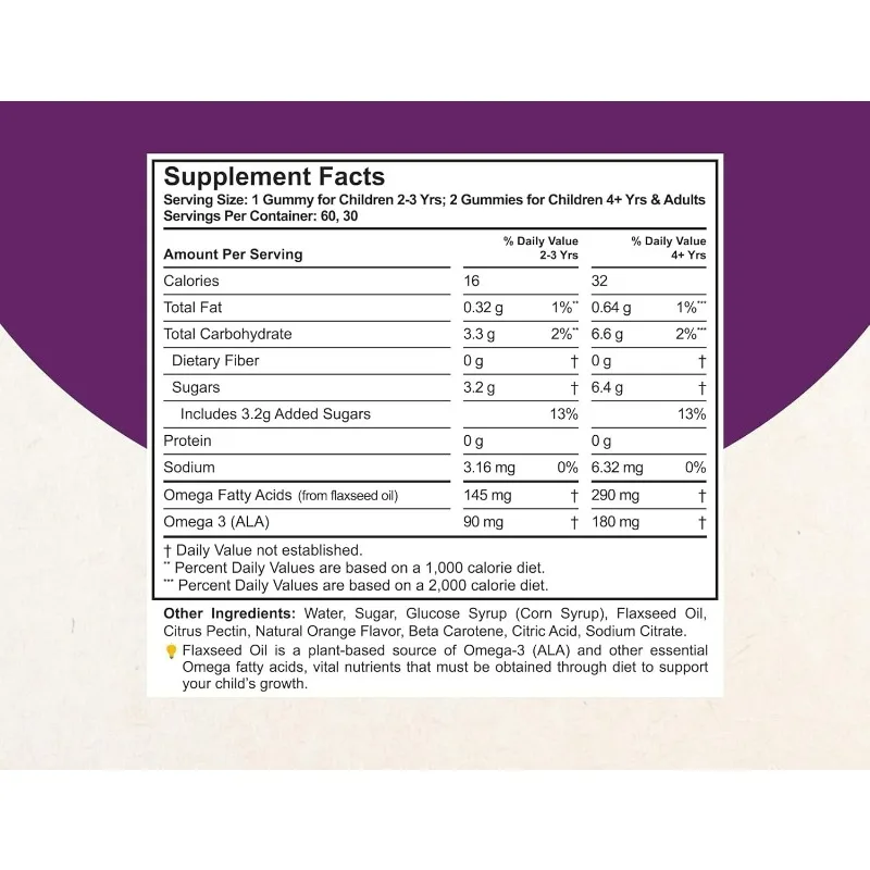 Omega 3 gummies, containing flaxseed oil | support brain growth, mental clarity, focus, and eye health