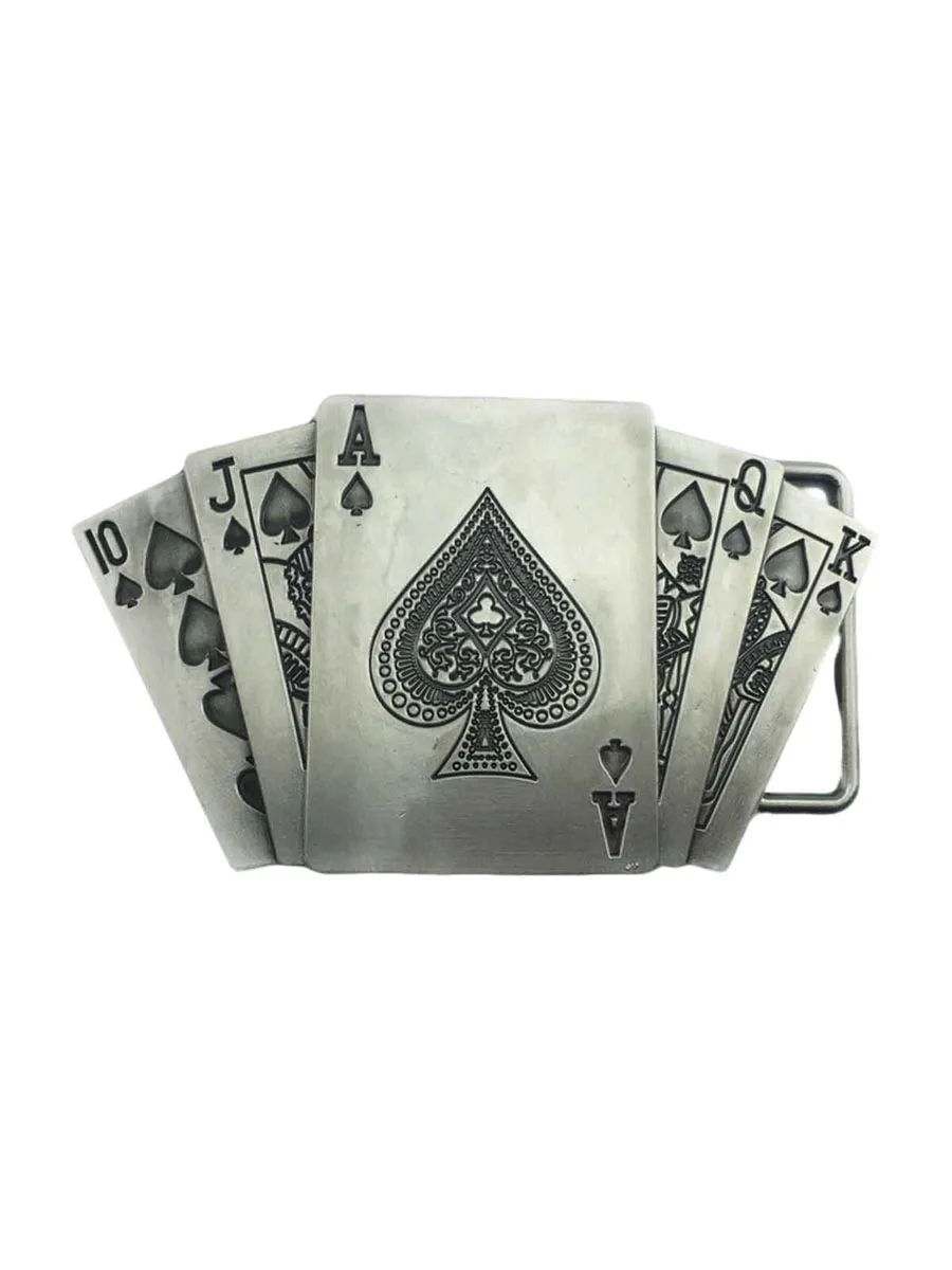 Retro Glückskarten-Design Herren-Gürtelschnalle mit Straight Flush Motiv für viel Glück