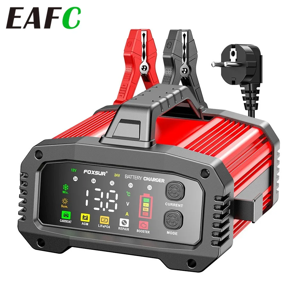 Portable Smart Car Battery Charger for 12V 24V 25Amp Cars LiFePO4 AGM Gel Lead Acid of Motorcycle Truck Boat with Booster