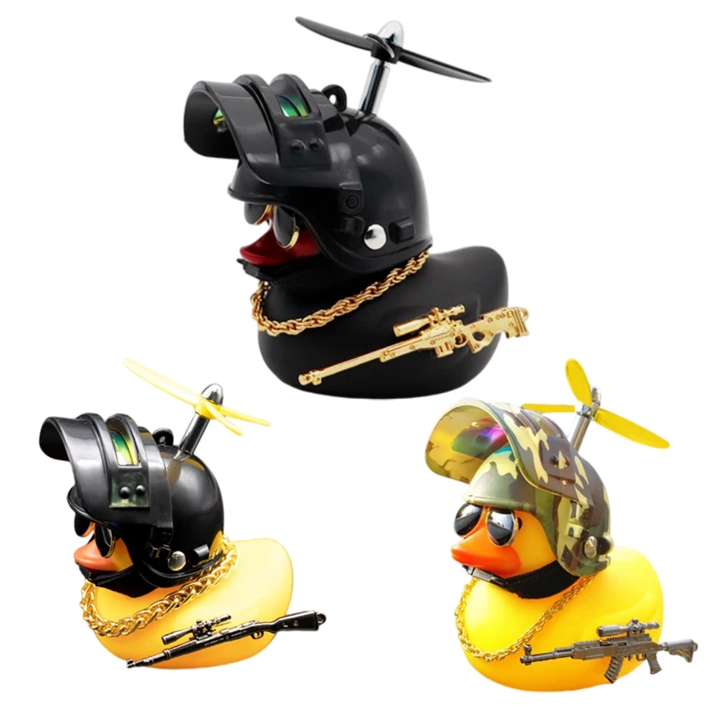 Helmet for Duck Car Ornament Interior Broken Wind Decorative Duck Rubber Ducklings with Helmet for Motorcycle Duck Toy for Car