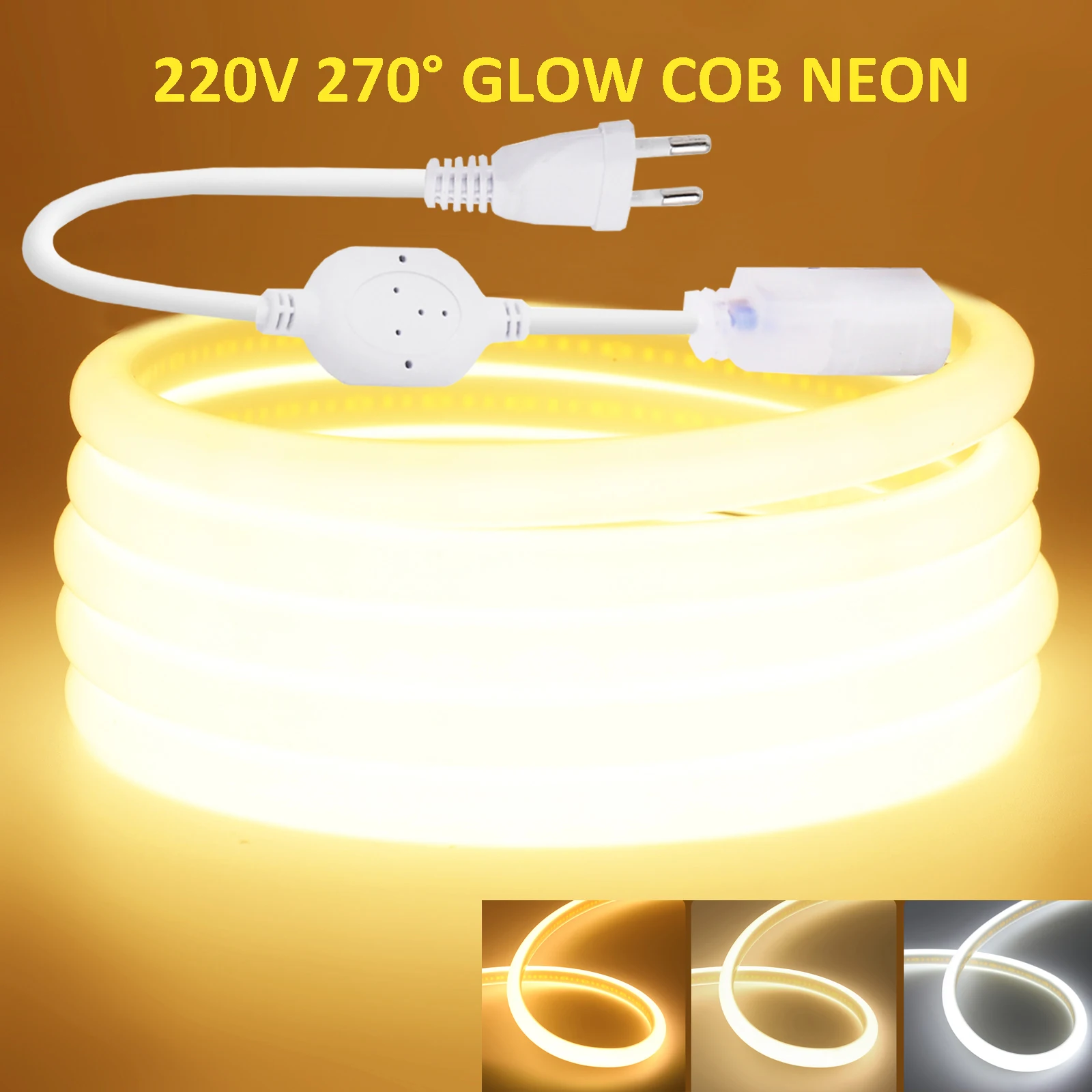 220V High Brightness COB Led Strip Waterproof Neon Led Tape 270 Degree Glow Flexible Ribbon for Bedroom Outdoor Garden Lighting