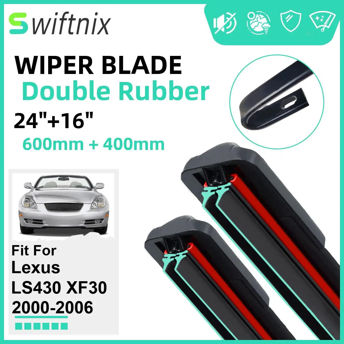 Double Rubber Car Wiper Blades for Lexus LS430 XF30 2000-2006 Front Windscreen Windshield Rubber Car Accessories 2004 2005 2006