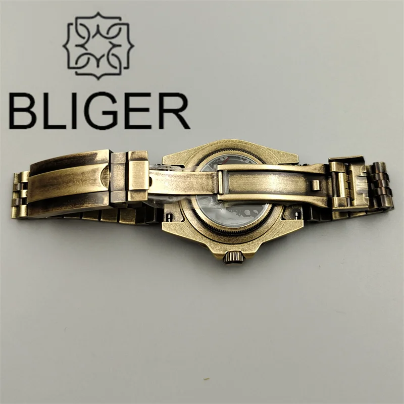 BLIGER 20mm/21mm Steel Strap Bronze Coated Watch Band Solid 904L Stainless Steel Glide Folding Buckle Fits 40mm/43mm Case