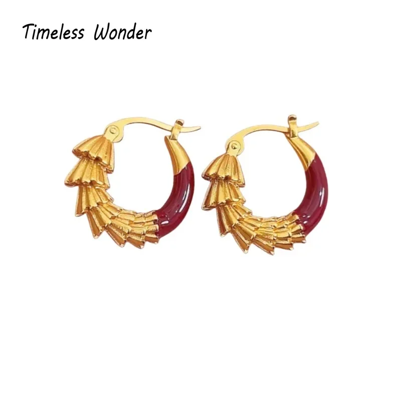 

Timeless Wonder Fancy Enamel Geo Dragon Scale Hoop Earrings for Women Designer Jewelry Punk Cocktail Goth Top Runway Rare 6462