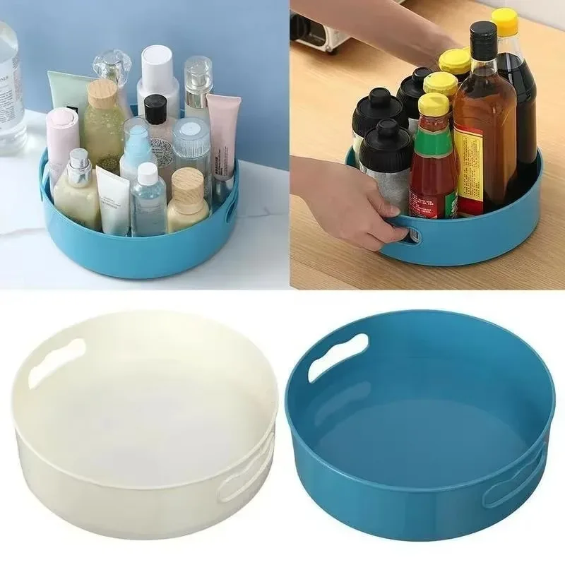 Plastic Turntable Storage Tray Fruit Snack Dried Plate Multifunctional Desktop Organizer 360° Rotating Storage Home Kitchen Tool