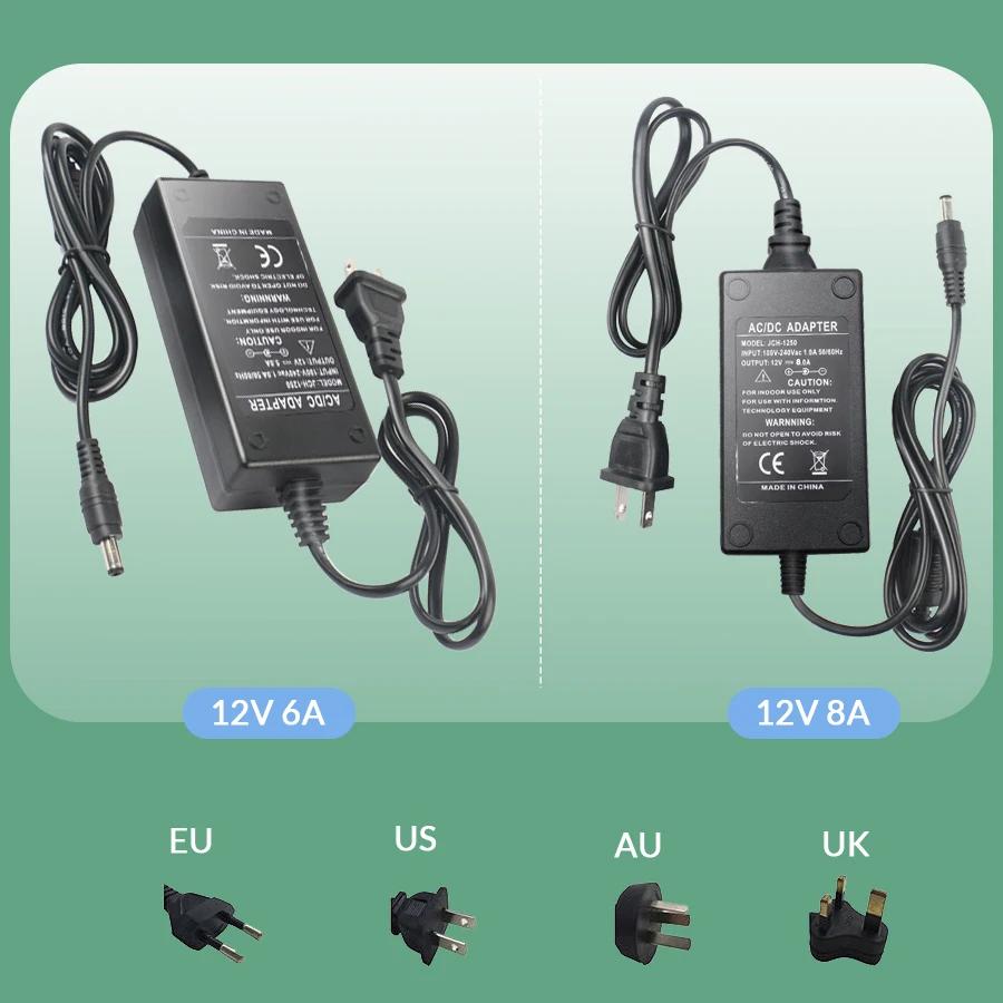 LEDストリップライト用ユニバーサル電源アダプター,充電器,ac 110-240v,dc 12v,1a 2a 3a eu,us,au,ukuプラグ